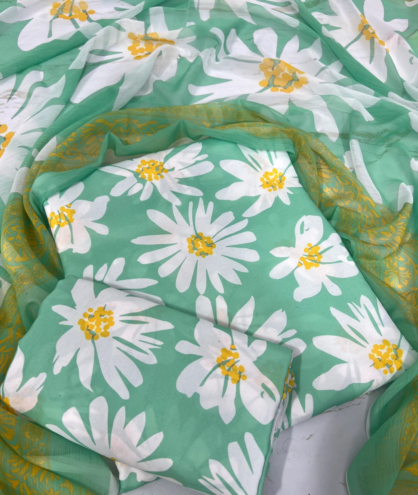 Mint Flowers Digital Printed Swiss Lawn