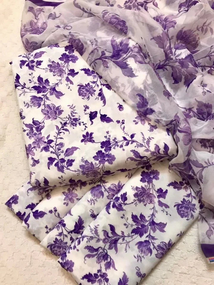 Purple White Digital Printed Swiss Lawn