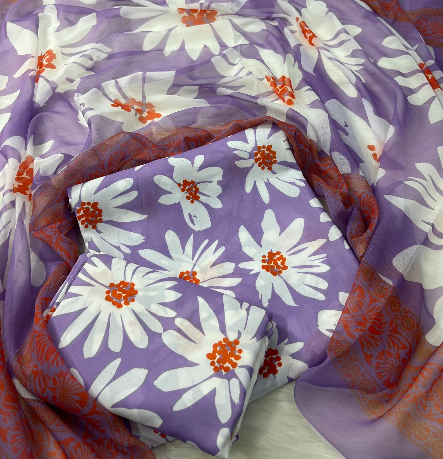 Lailac Sunflower Digital Printed Swiss Lawn