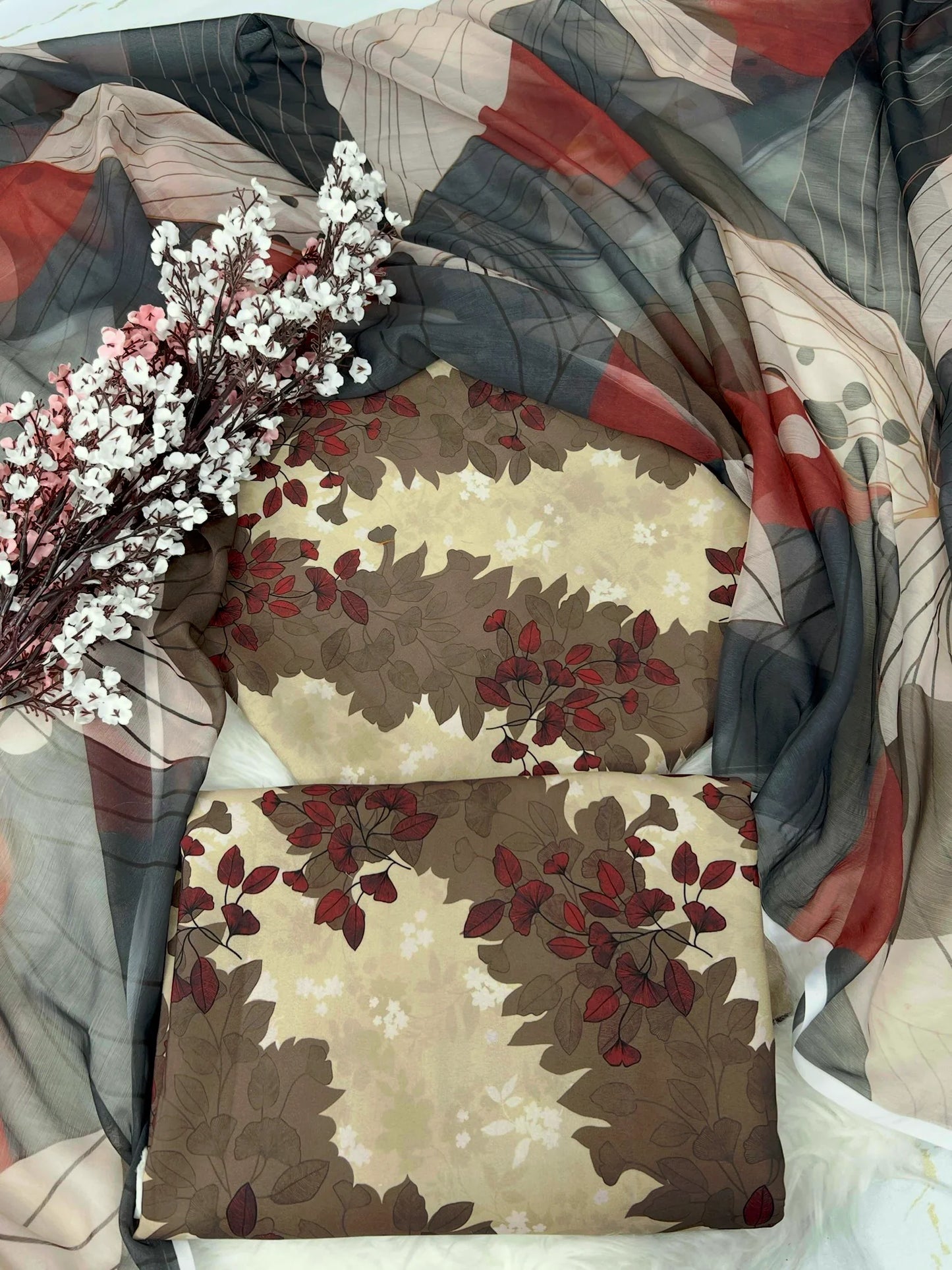 Cocoa Leaf Digital Printed Swiss Lawn