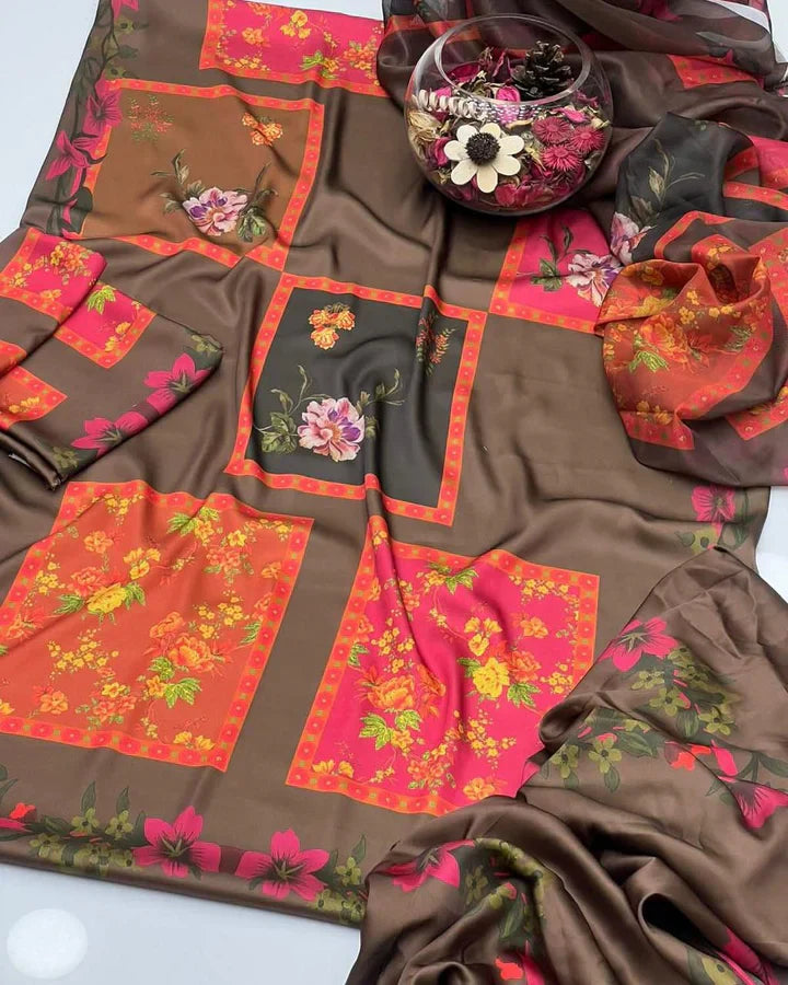 Coffee Brown Digital Printed Swiss Lawn