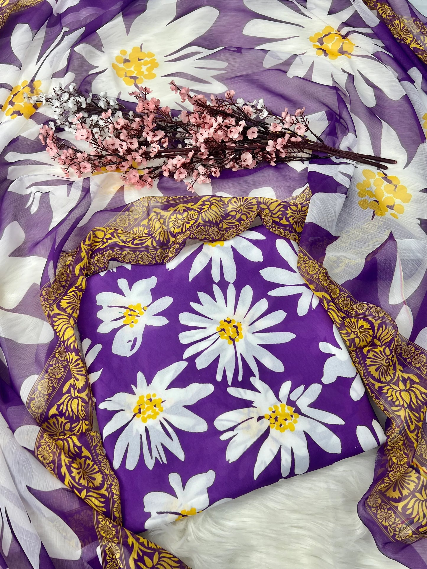 Purple Sunflower Digital Printed Swiss Lawn