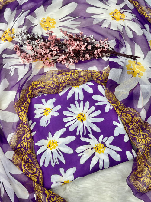Purple Sunflower Digital Printed Swiss Lawn