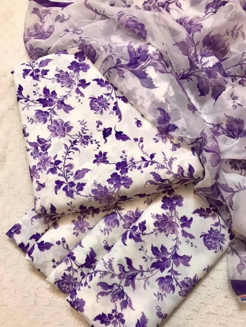 Purple White Digital Printed Swiss Lawn