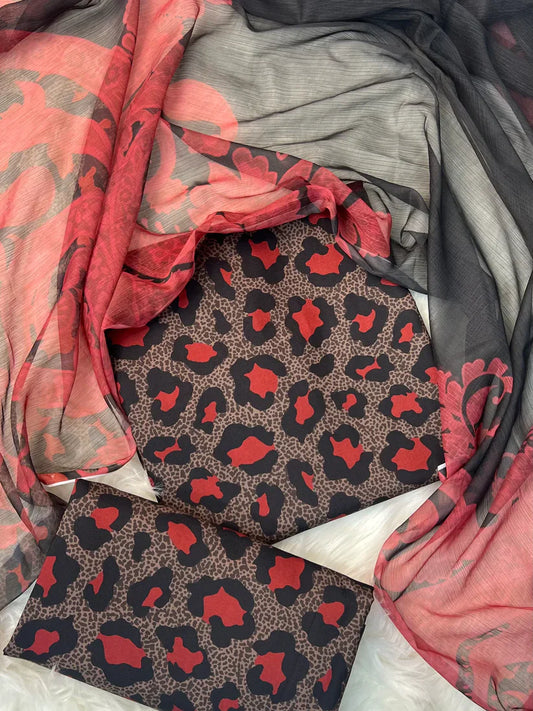 Red Cheetah Digital Printed Lawn