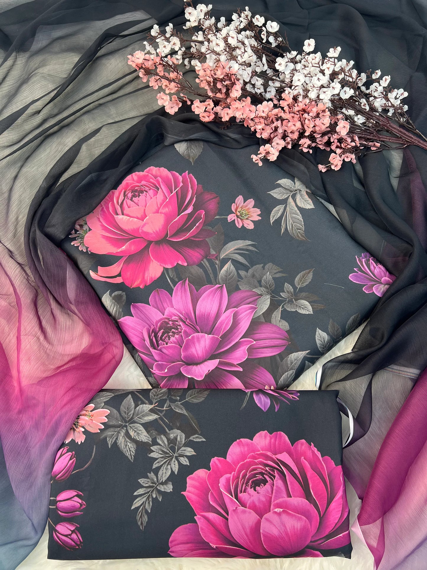 Midnight Rose Digital Printed Swiss Lawn