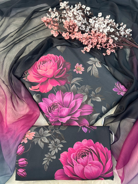 Midnight Rose Digital Printed Swiss Lawn