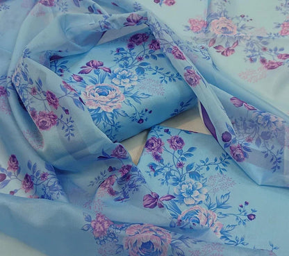 D.Blue Digital Printed Swiss Lawn