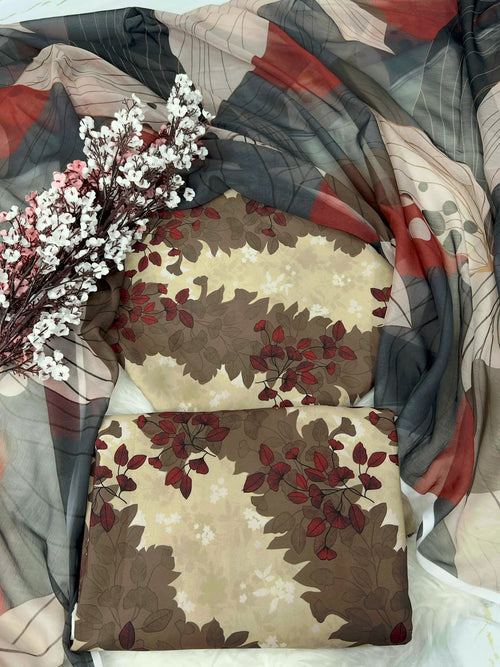 Cocoa Leaf Digital Printed Swiss Lawn