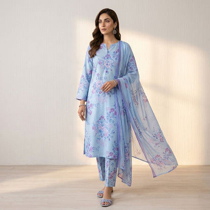 D.Blue Digital Printed Swiss Lawn