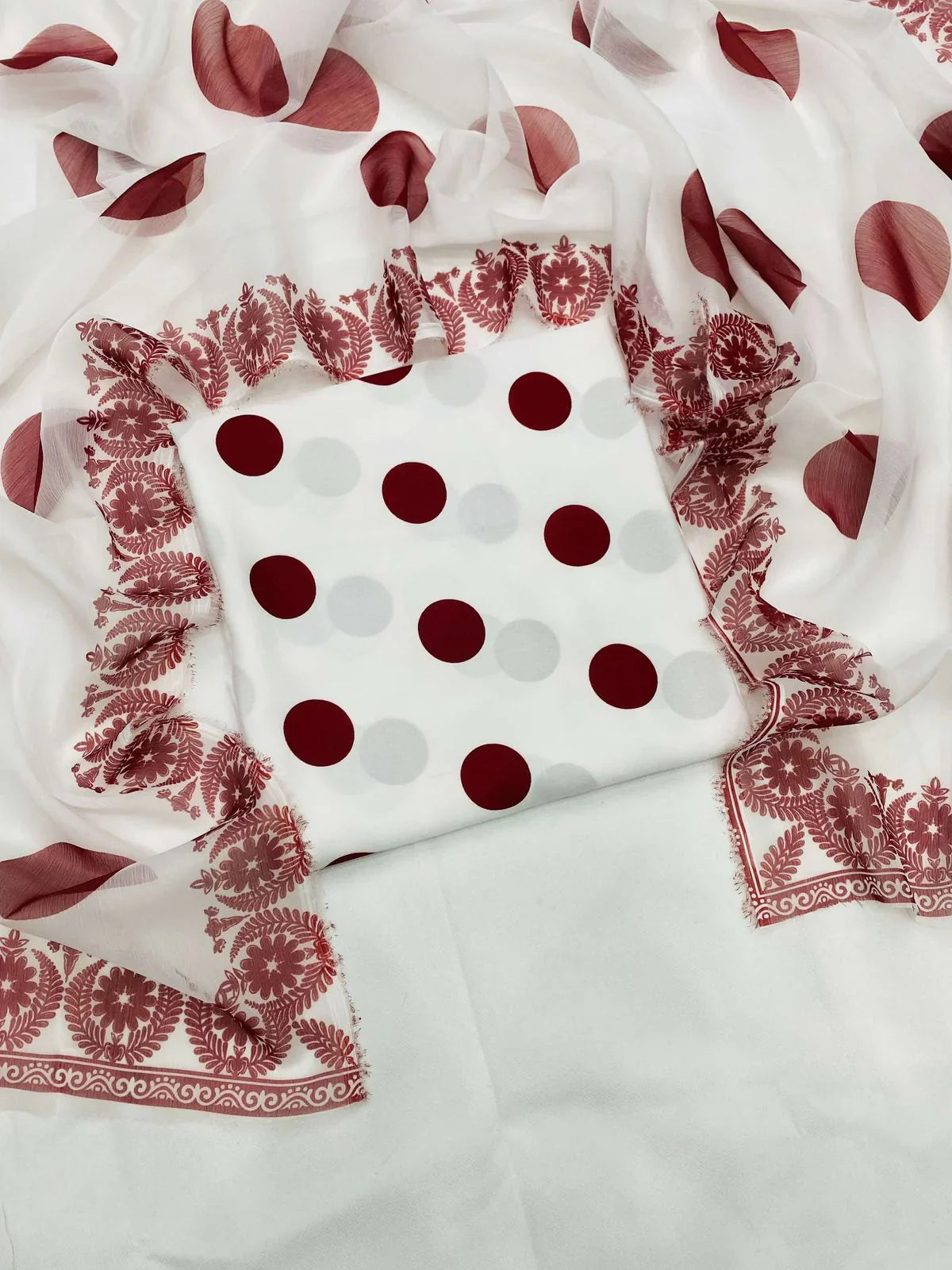 Mehroon Polka Digital Printed Swiss Lawn