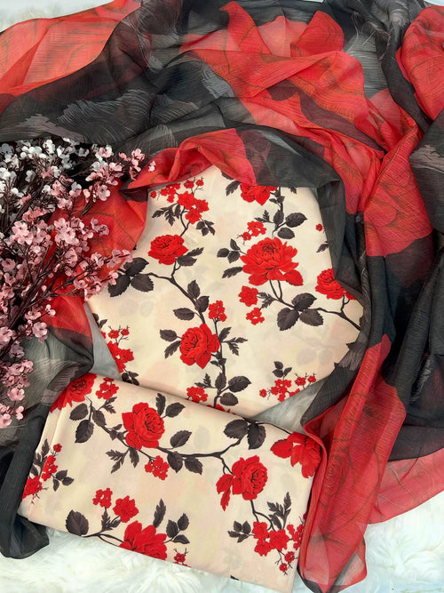Red Blossom Digital Printed Lawn