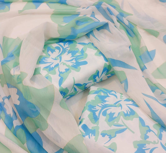 White Ferozi Digital Printed Swiss Lawn
